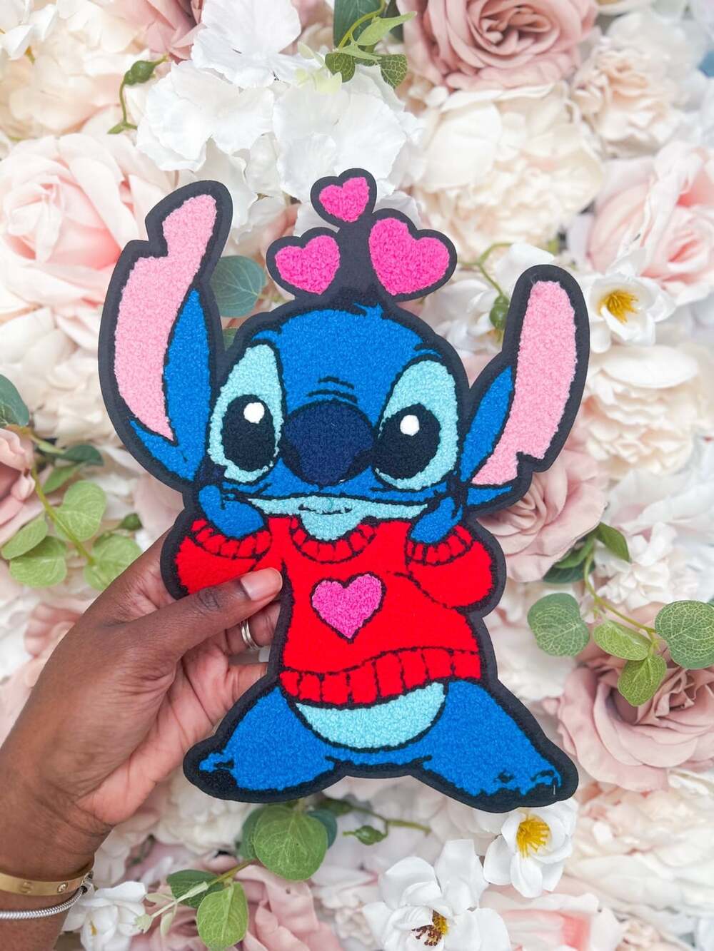 Disney Stitch with Pink Heart Chenille Patch